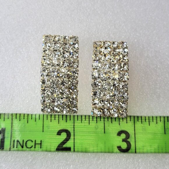 Rhinestone Rectangular Earrings - Picture 3 of 5